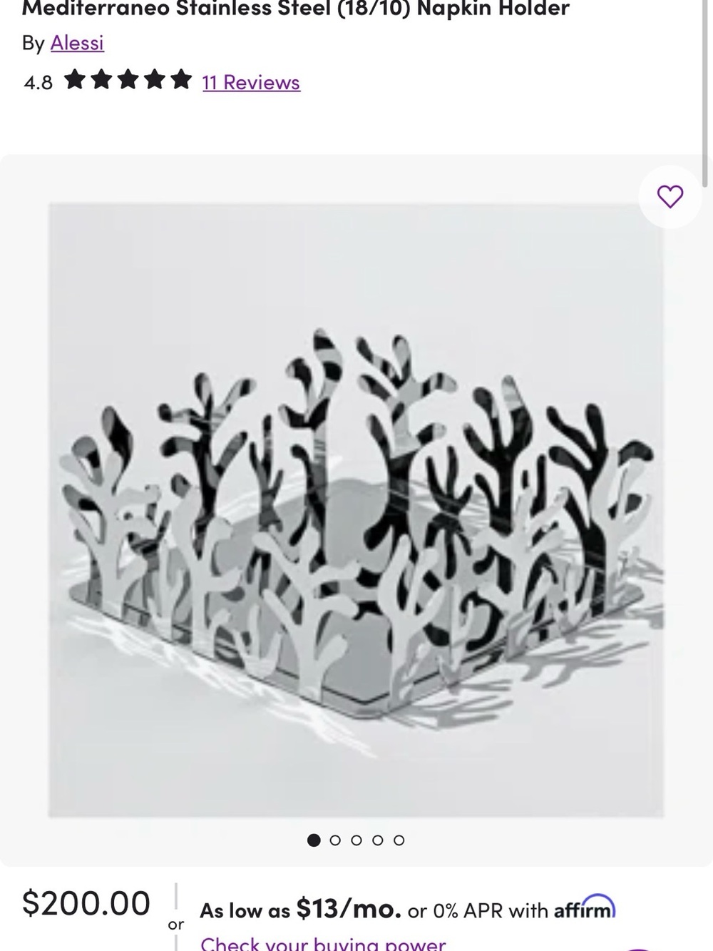 Alessi Silver Coral-Inspired Stainless Steel Napkin Holder